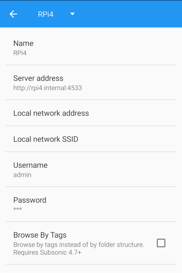 Subsonicサーバー設定画面
