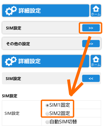 SIM設定詳細